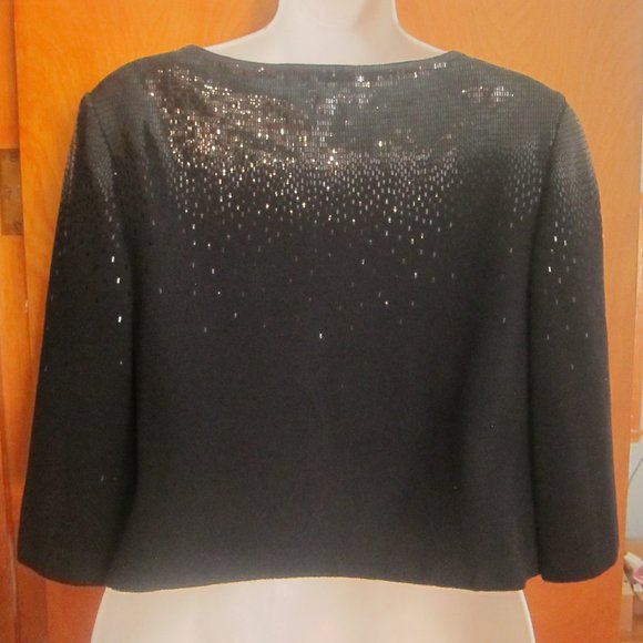 St John Evening Black Sequin & Knit Shrug 3/4 sleeve fancy jacket size 6 - Picture 5 of 9